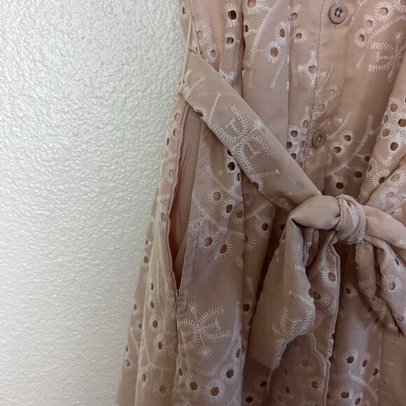 Sam Edelman Eyelet Shirt Dress Beige Puff Sleeve Belted Mini Dress Size 2 - Picture 10 of 10